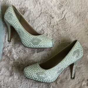 Delicacy glitter rhinestone pearl heels
